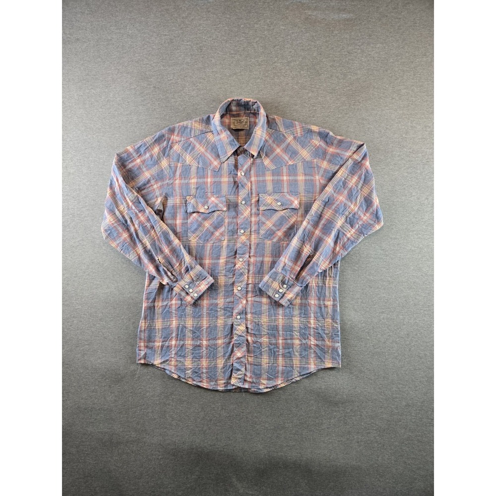 Vtg Mr. Leggs Shirt XL 17 Plaid Western Pearl‎ Snap Cowboy Rodeo USA Made 70's